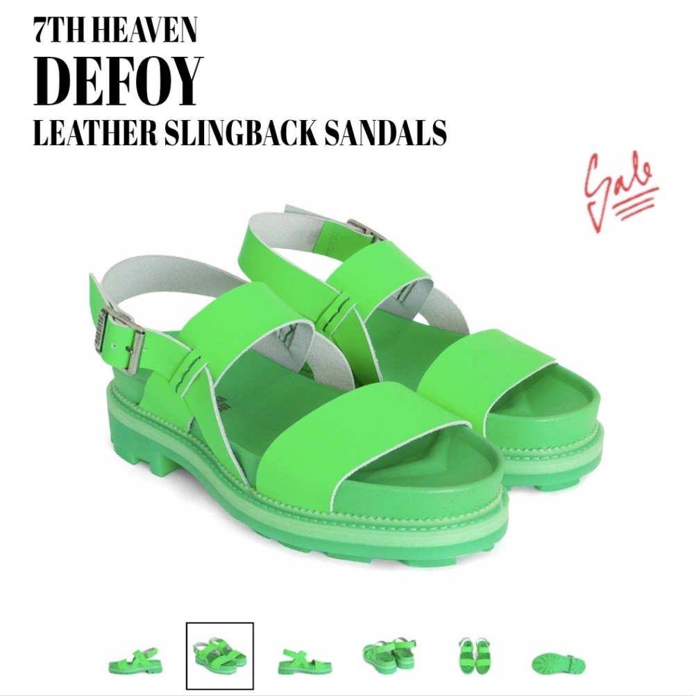 John Fluevog 7th Heaven Defoy Leather Slingback Sandals Green Women Size 8 (M 6)